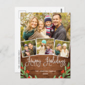 Carte Postale Noël Rustic Wood 4 PHOTO Salutation Holiday (Devant / Derrière)