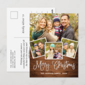 Carte Postale Noël Rustic Wood 4 PHOTO Salutation Holiday (Devant / Derrière)