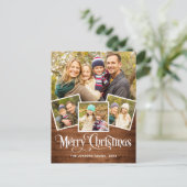 Carte Postale Noël Rustic Wood 4 PHOTO Salutation Holiday (Debout devant)