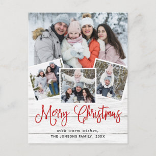 Carte Postale Noël Rustic Wood 4 PHOTO Salutation Holiday