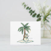 Carte Postale Noël - Snowman sur la plage avec Palm Tree (Debout devant)