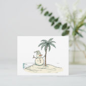 Carte Postale Noël - Snowman sur une plage tropicale (Debout devant)