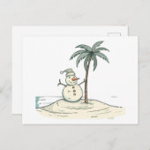 Carte Postale Noël - Snowman sur une plage tropicale (Devant / Derrière)