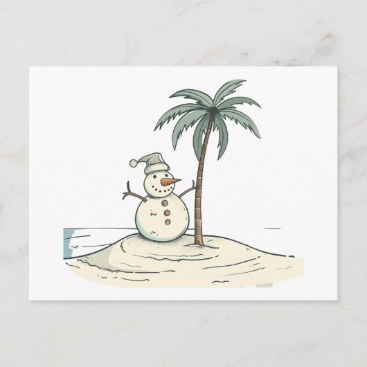 Carte Postale Noël - Snowman sur une plage tropicale (Devant)