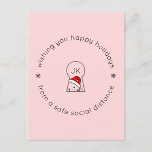 Carte Postale Noël Social Distance Cute Funny Chat Monogramme