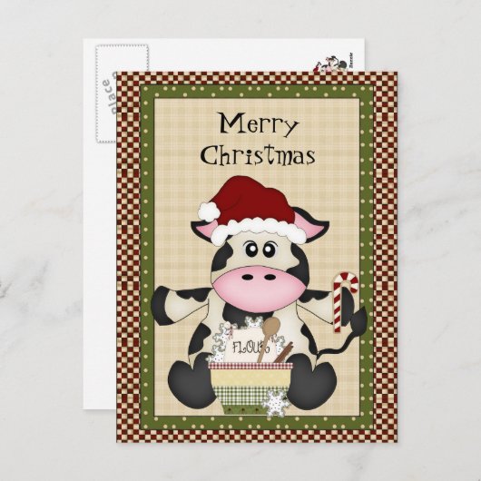 Carte postale Noël Vache (Devant / Derrière)