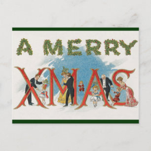 Carte Postale Noël victorien vintage, une fête de Noël joyeuse