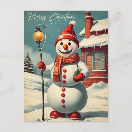 Carte Postale Noël Vintage Bonhomme de neige Vacances d'hiver  (Devant)