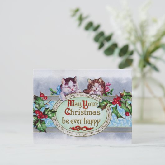 Carte postale Noël vintage Cats (Debout devant)