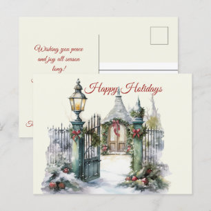 Carte Postale Noël Vintage hiver Scène Joyeuses Fêtes