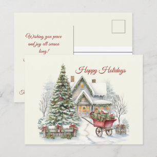 Carte Postale Noël Vintage hiver Scène Joyeuses Fêtes