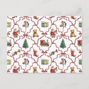 Carte Postale Noël vintage jouets rétro Père Noël Noël