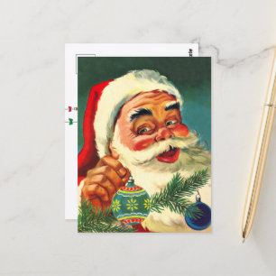 Carte Postale Noël vintage, joyeux Père Noël rétro des années 50