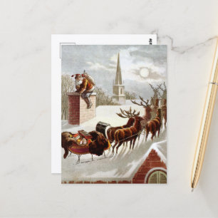 Carte Postale Noël vintage, Saint Nicolas sur le toit