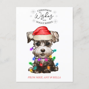 Carte Postale Noël Voeux Chien Chiot Baisers Joli Animal Personn