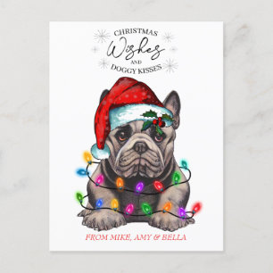 Carte Postale Noël Voeux Chien Chiot Baisers Joli Animal Personn