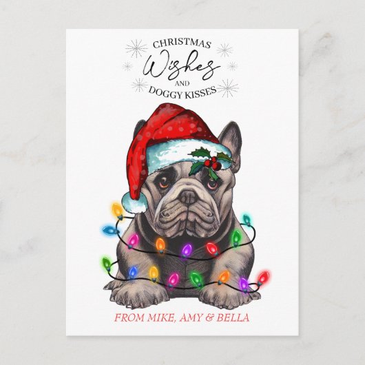 Carte Postale Noël Voeux Chien Chiot Baisers Joli Animal Personn (Devant)