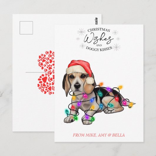 Carte Postale Noël Voeux Chien Chiot Baisers Joli Animal Personn (Devant / Derrière)