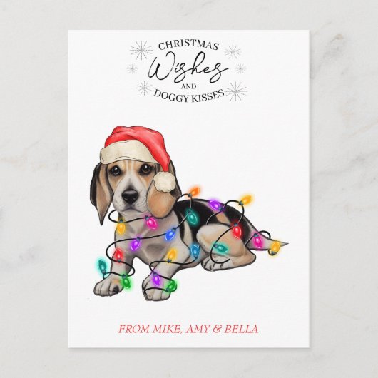 Carte Postale Noël Voeux Chien Chiot Baisers Joli Animal Personn (Devant)