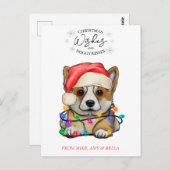 Carte Postale Noël Voeux Chien Chiot Baisers Joli Animal Personn (Devant / Derrière)