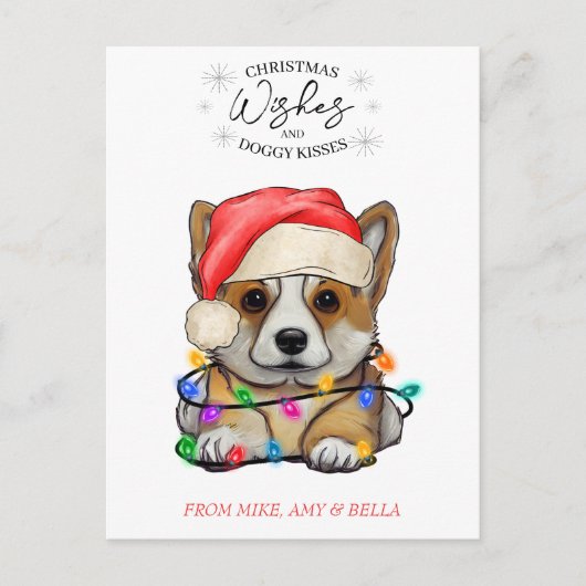 Carte Postale Noël Voeux Chien Chiot Baisers Joli Animal Personn (Devant)