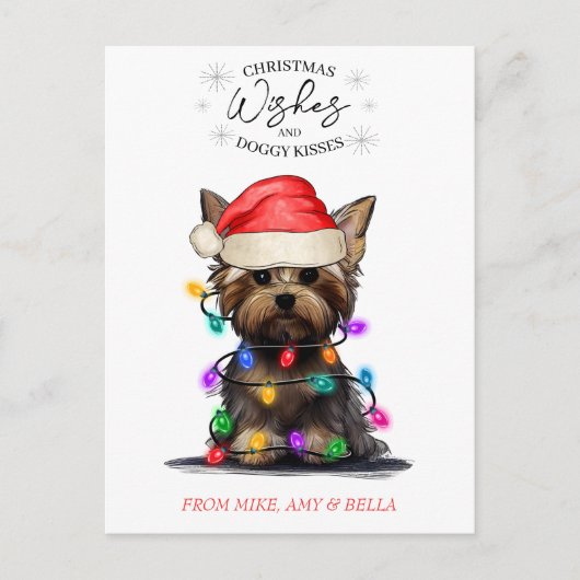 Carte Postale Noël Voeux Chien Chiot Baisers Joli Animal Personn (Devant)