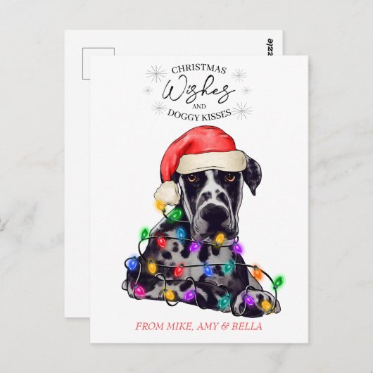 Carte Postale Noël Voeux Chien Chiot Baisers Joli Animal Personn (Devant / Derrière)
