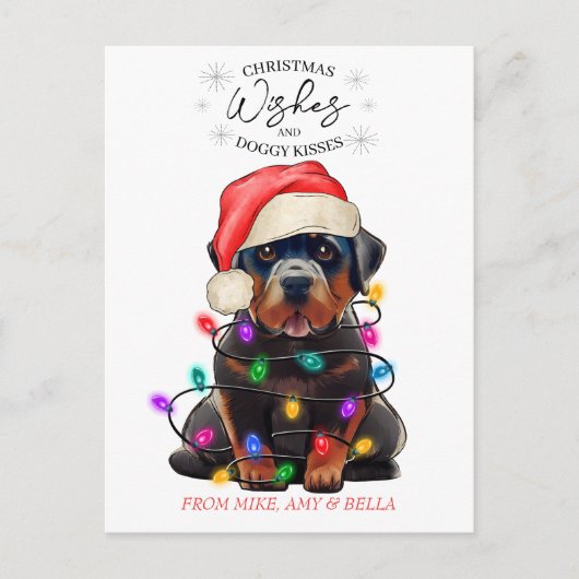 Carte Postale Noël Voeux Chien Chiot Baisers Joli Animal Personn (Devant)