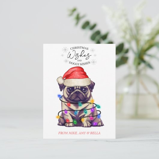 Carte Postale Noël Voeux Chien Chiot Baisers Joli Animal Personn (Debout devant)