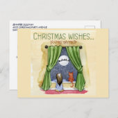 Carte Postale Noël Voeux Enfant & Kitty Chat Fête de Noël (Devant / Derrière)