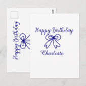 Carte Postale Nœud bleu CUTIE AJOUTER NOM BÉBÉ joyeux anniversai (Devant / Derrière)