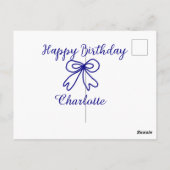 Carte Postale Nœud bleu CUTIE AJOUTER NOM BÉBÉ joyeux anniversai (Dos)