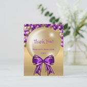 Carte Postale Nœud de ballon doré et violet Glamour Remerciement (Debout devant)