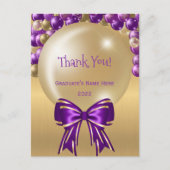 Carte Postale Nœud de ballon doré et violet Glamour Remerciement (Devant)