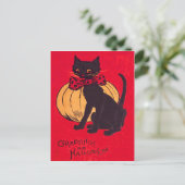 Carte Postale Nœud papillon chat noir citrouille vintage (Debout devant)