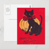 Carte Postale Nœud papillon chat noir citrouille vintage (Devant / Derrière)