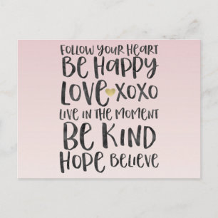 Carte Postale Noir Aquarelle Mots Inspirationnels Gold Heart