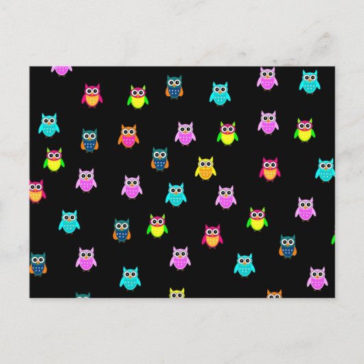 Carte postale noir avec des chouettes de couleur v (Devant)