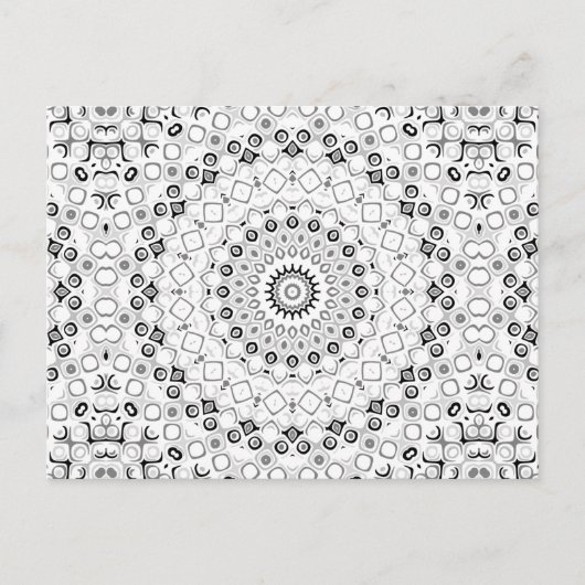 Carte Postale Noir Blanc Gris Monochrome Design Mandala (Devant)
