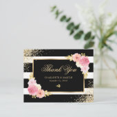 Carte Postale Noir Blanc Or Confetti Blush Merci Floral (Debout devant)