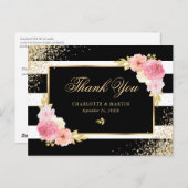 Carte Postale Noir Blanc Or Confetti Blush Merci Floral (Devant / Derrière)