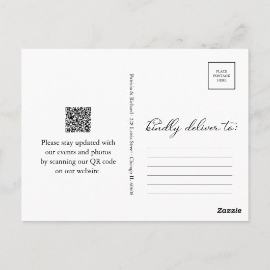 Carte Postale Noir Blanc QR Code Mariage Enregistrer La Date (Dos)