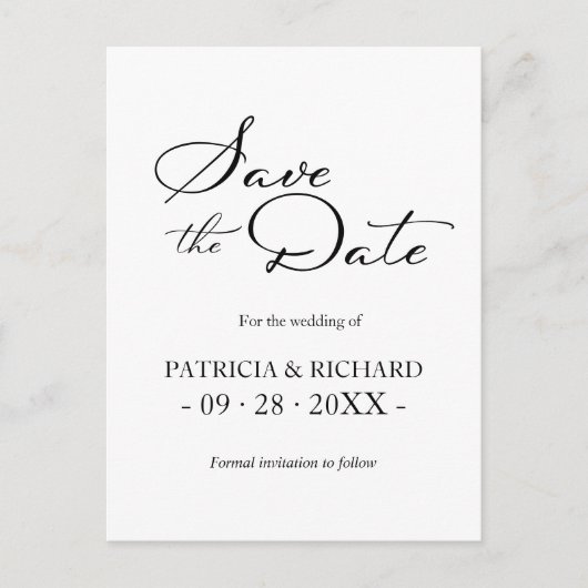 Carte Postale Noir Blanc QR Code Mariage Enregistrer La Date (Devant)