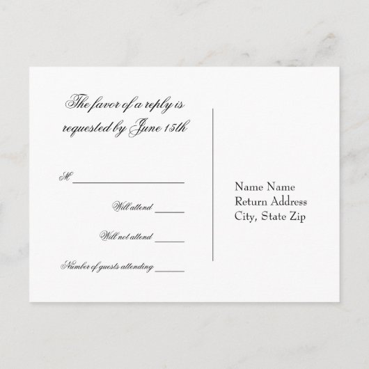 Carte postale noir blanc RSVP (Dos)
