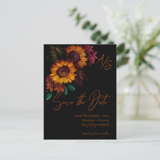 Carte Postale Noir Burnt Orange Monogramme Mariage Enregistrer l (Debout devant)