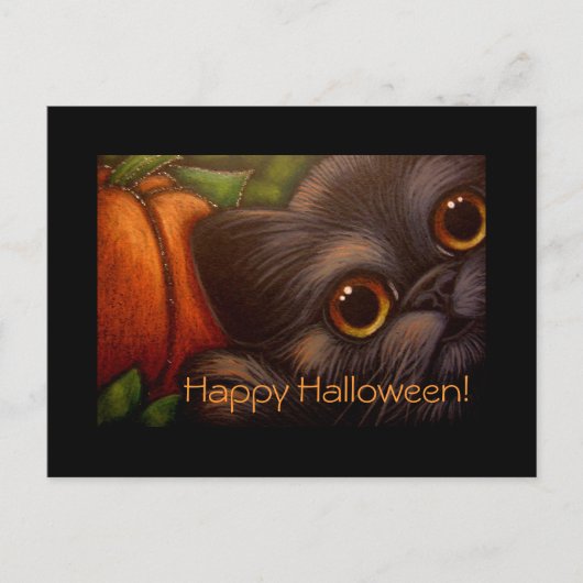 Carte postale NOIR CAT & CITROUILLE HALLOWEEN (Devant)