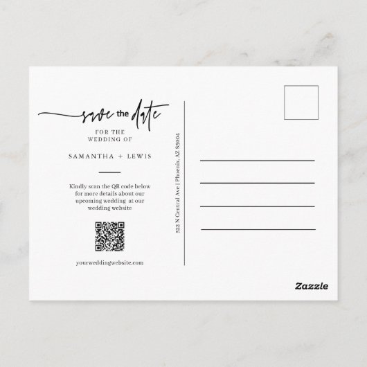 Carte Postale Noir classique minimal photo QR Code Enregistrer l (Dos)