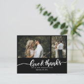 Carte Postale Noir Élégant Mariage Amour Et Merci Script (Debout devant)