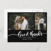 Carte Postale Noir Élégant Mariage Amour Et Merci Script (Devant / Derrière)