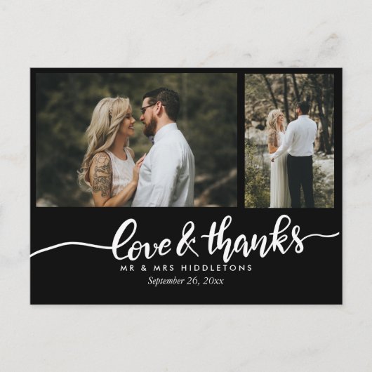 Carte Postale Noir Élégant Mariage Amour Et Merci Script (Devant)